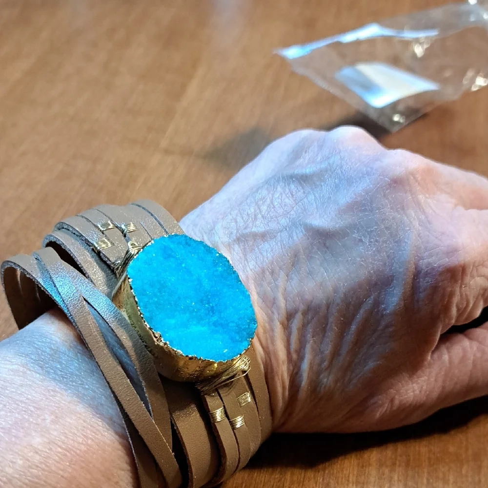 Brown Leather Strap Wearable with Blue Stone